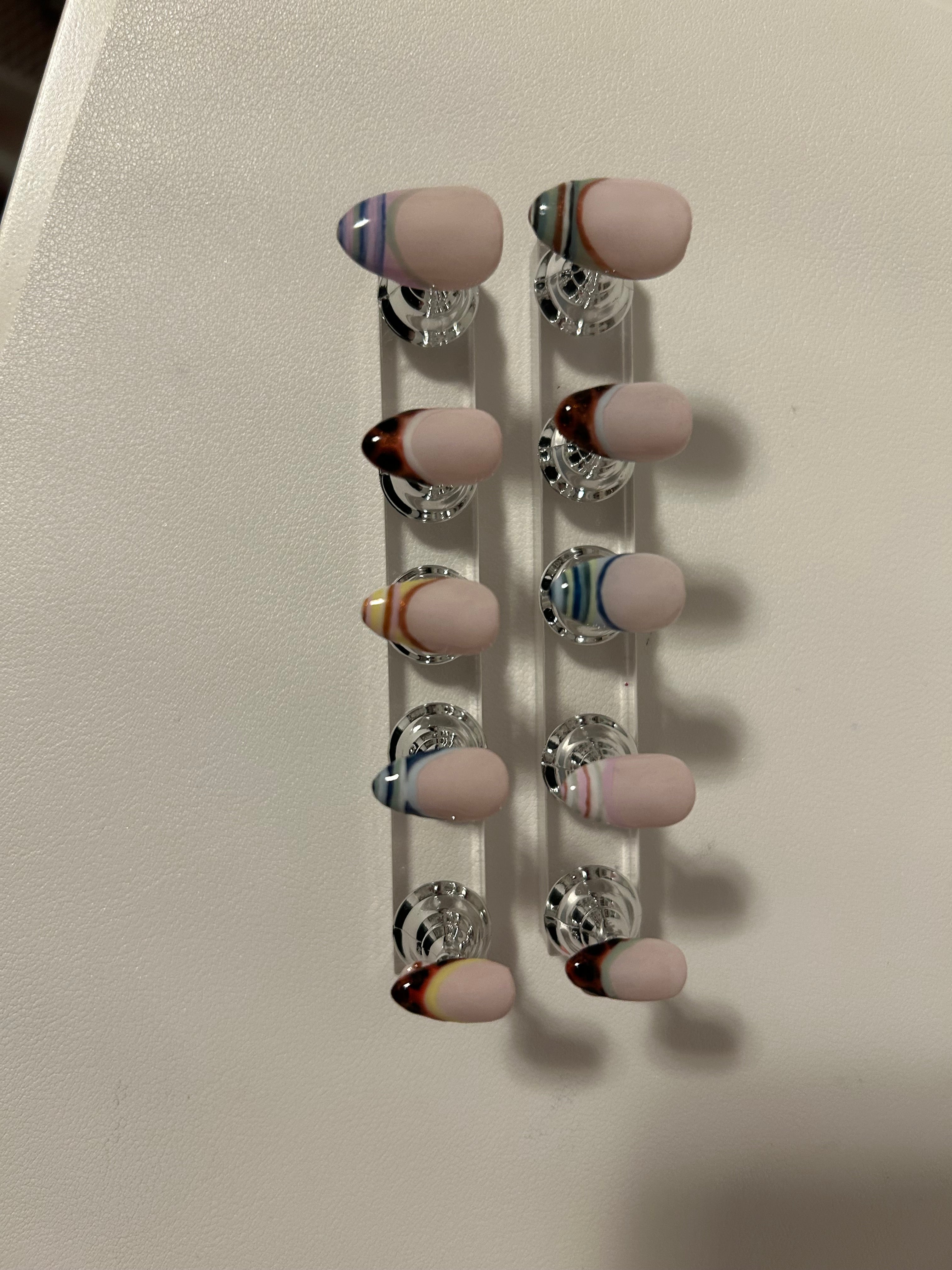 Multicolour Patterned French Tips - Short Almond