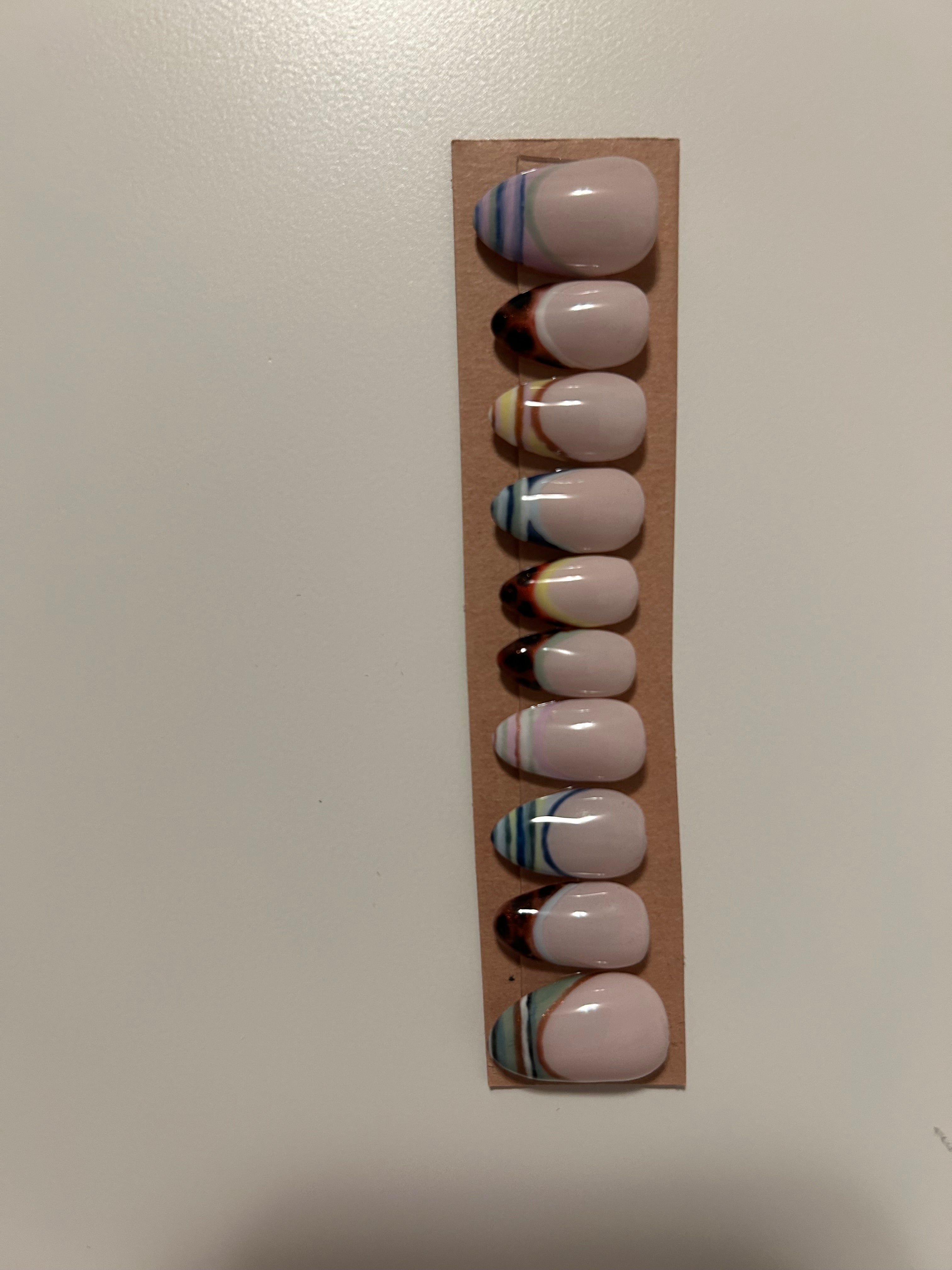 Multicolour Patterned French Tips - Short Almond